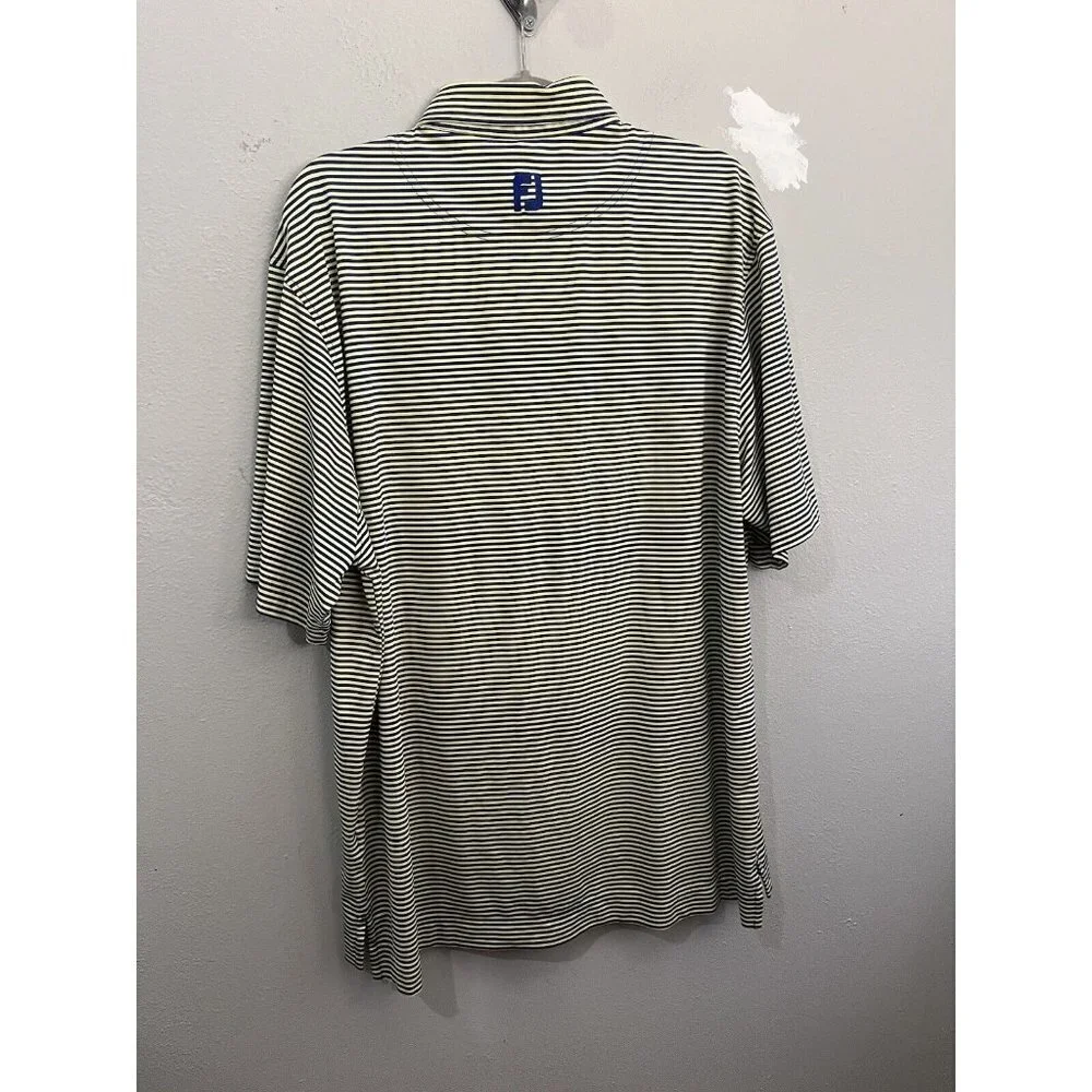 Foot Joy Golf Shirt Men XL Yellow And Blue Striped Short Sleeve 3 Button Collar
